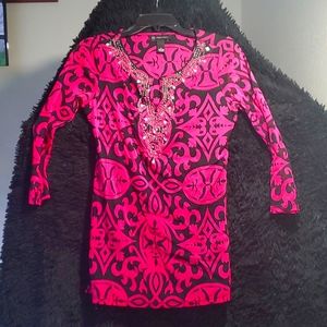 Inc small geometric shirt pink and black